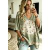 Women's Oversized Loose V-neck T-shirt Top, Bata Shirt with Seven Quarter Sleeves Loose Shirt, Bohemian Style Casual T-shirt
