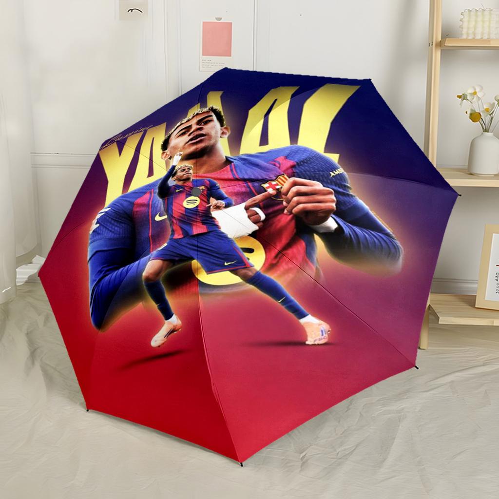 Lamine Yamal's Spain Football Player Pose Automatic Umbrella Compact 8-Rib Design Foldable Design Travel Essential Stylish Accessory Perfect Gift for 