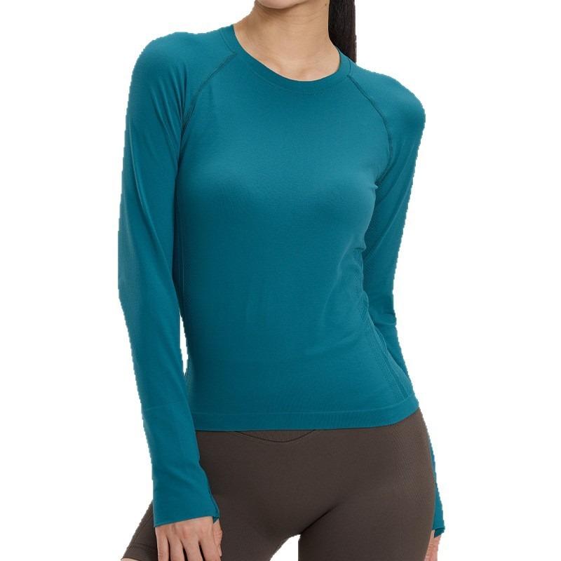 Autumn and Winter New Style Quick-drying Seamless Long-sleeved Women's Round-neck Slim Fitness Wear Tight-fitting Design Casual Yoga Wear Top