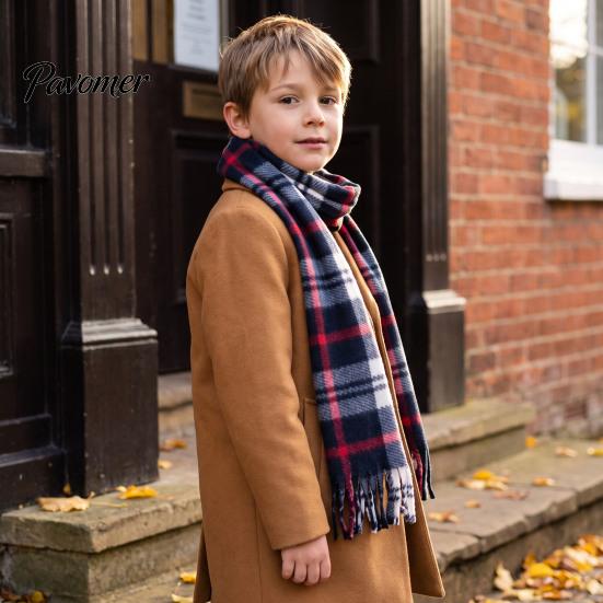Warm Lightweight Velvet Scarf Double Sided for Kids, Soft Thickened Plaid Neck Warmer Easy to Tuck Boys and Girls, Comfortable Wrap Winter Outdoor