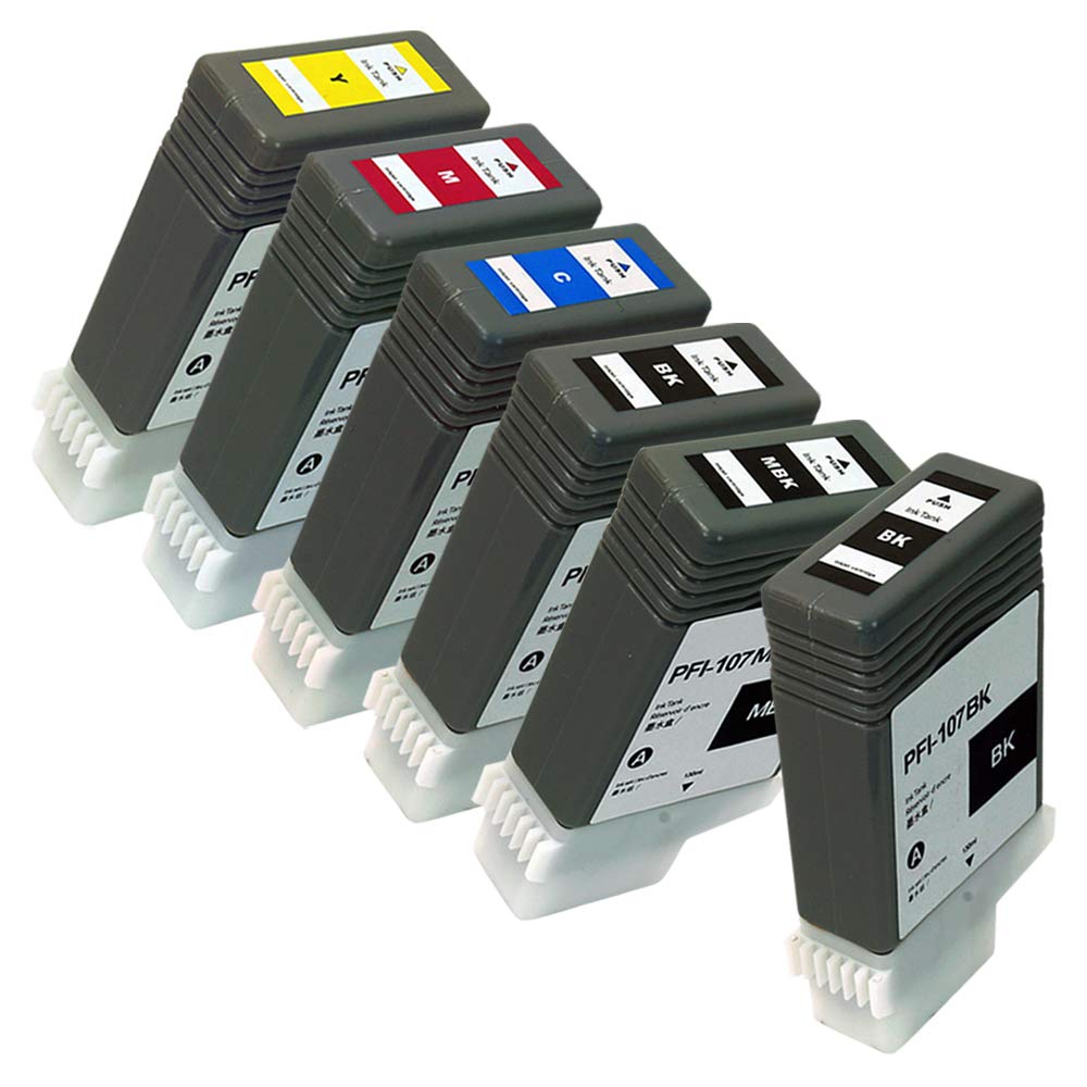 

x з Останніх Сумісних Чорнильних Картриджів з IC Чипом та Рівнем Сумісних з Оригінальним Чорнилом Canon з від STAR PFI-107 (Чорний 2/MBK/C/M/Y) [Набір 6] [MBK]