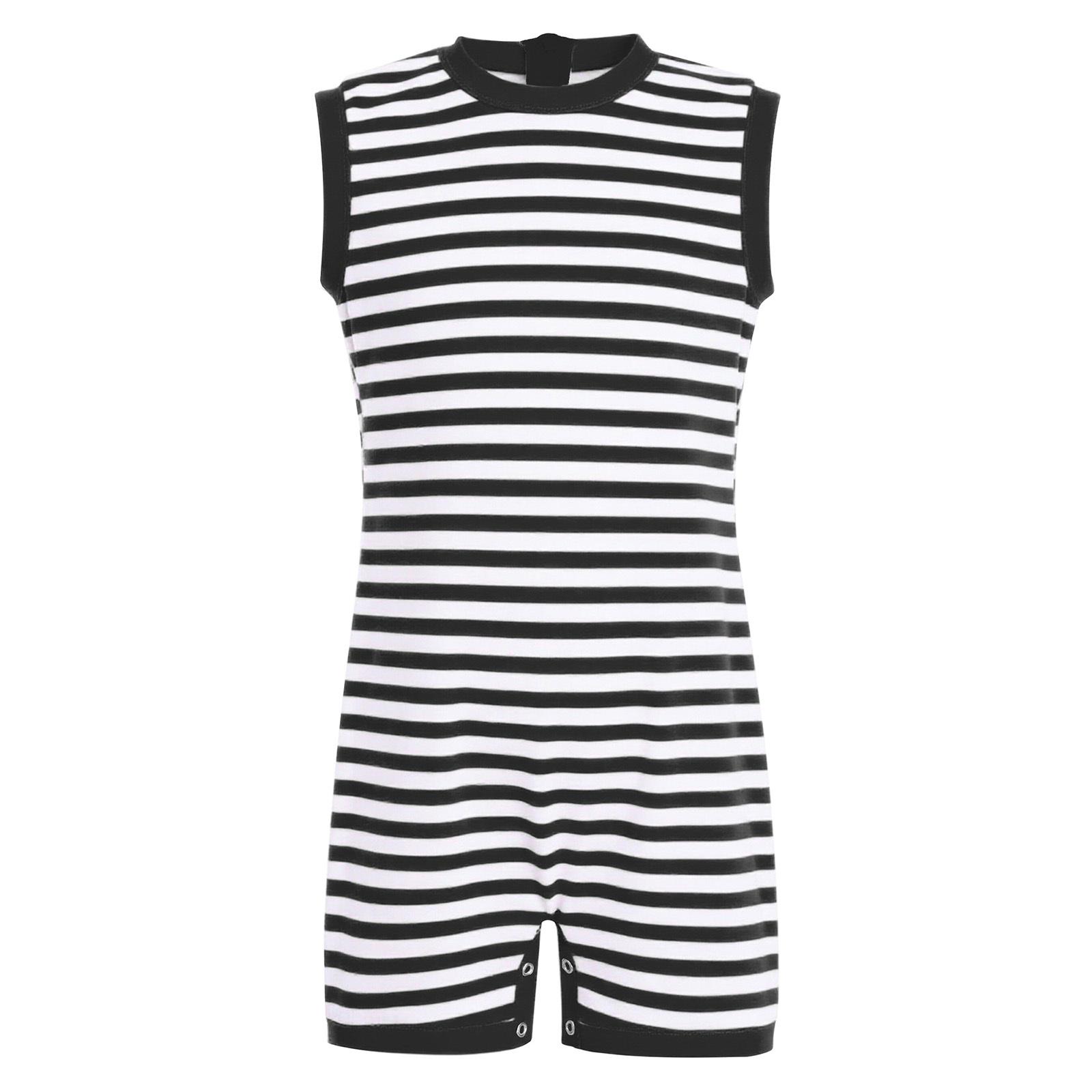 Unisex Spezielle Bedürfnisse Adaptive Kleidung Ärmellos Hinten Unsichtbarer Reißverschluss Druckknopf Schritt Bunt gestreifter Overall 3-4 Years schwarz/weiß