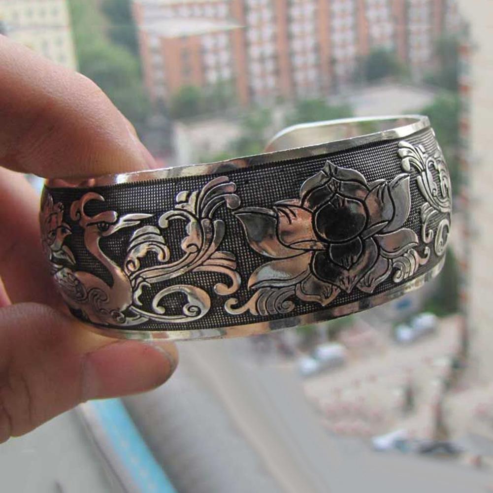 Brede Manchet Armband Zilveren Bangle - Vintage Tibetaanse Etnische Sieraden Voor Vrouwen En Meisjes