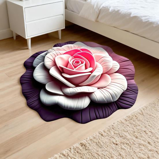 Peony Floor Mat 3D Visual Effect Floral Rug Absorbent Bathroom Mat with Non-Slip Backing for Living Room Kitchen Entrance