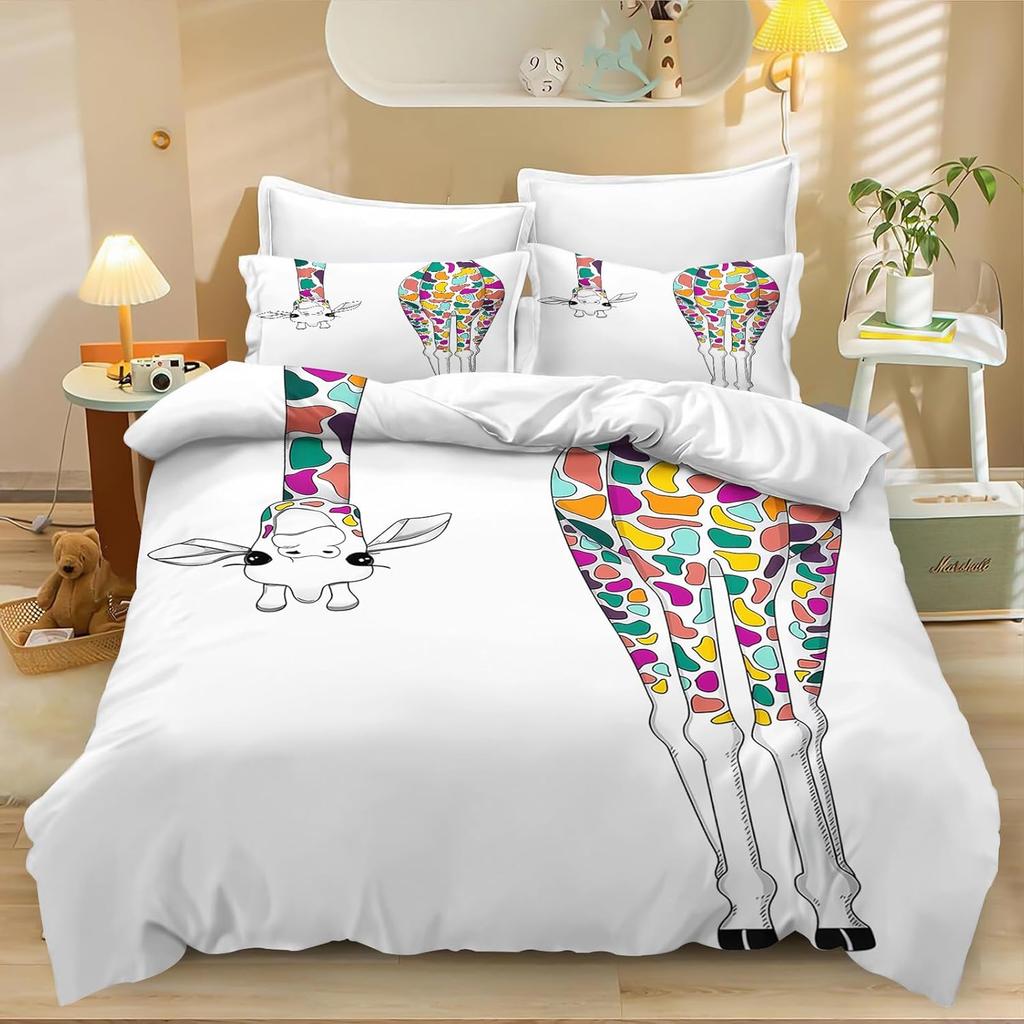 Giraffe Einzelbettwäsche-Set, Grasland Wildtier Gelbes Bettwäsche-Set für Kinder Erwachsene Set Weich mit Reißverschluss 2-teilig Giraffe Geschenke