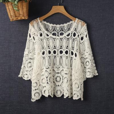 Sommer Locker Hohl Bluse, Dünnes Kurzarm-Trägertop, Gestrickte Spitzenbluse