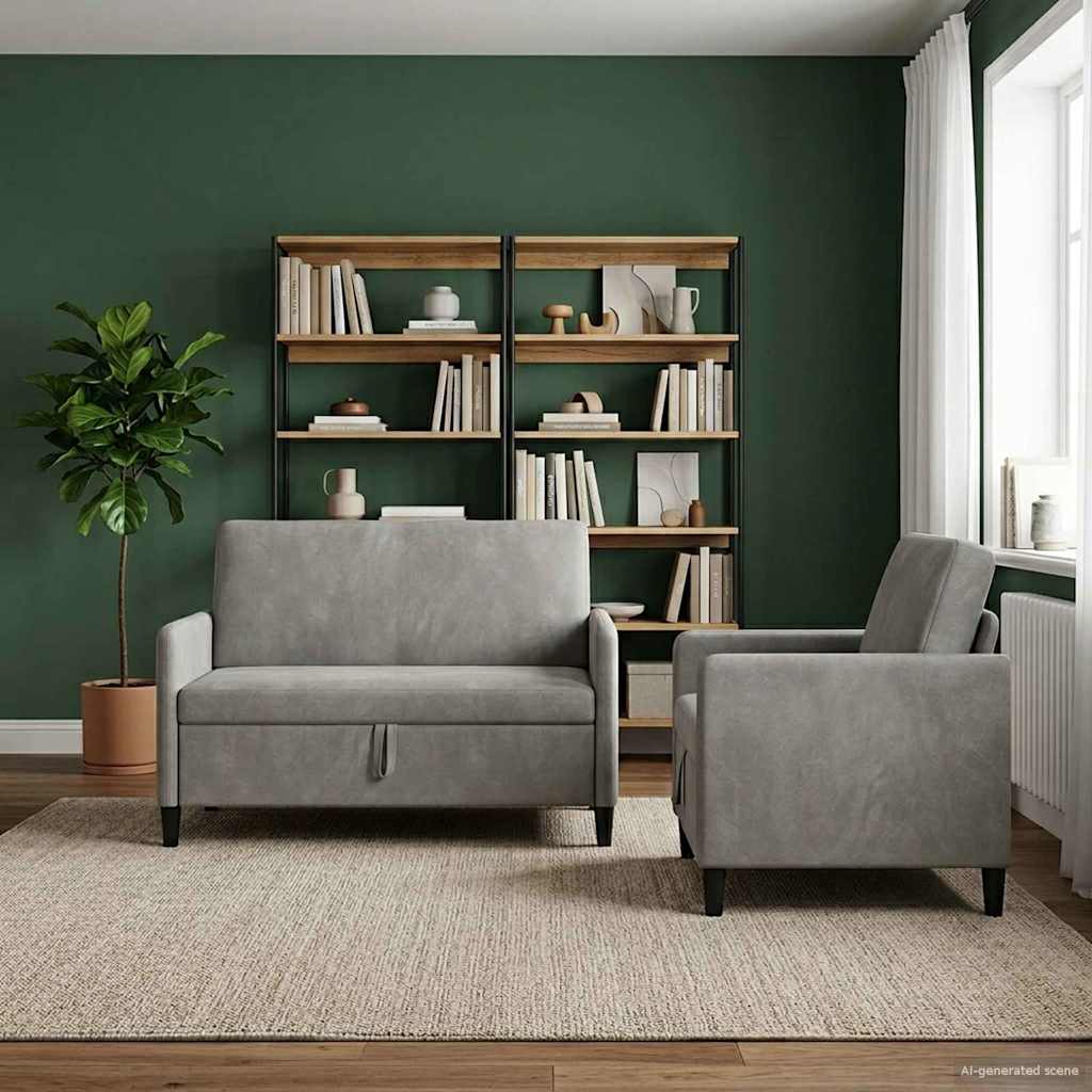Sofa Set with Storage 2 pcs Light Grey Polyester