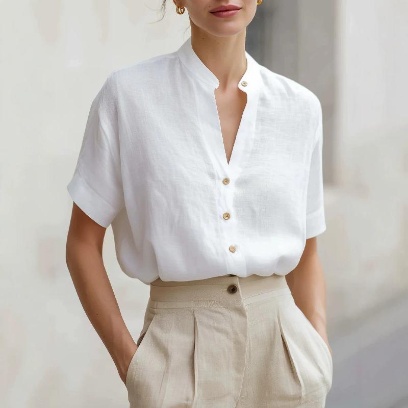 Summer Blouses Women s V-neck Short Sleeved Shirt Fashion Casual Simple Versatile Top Women S