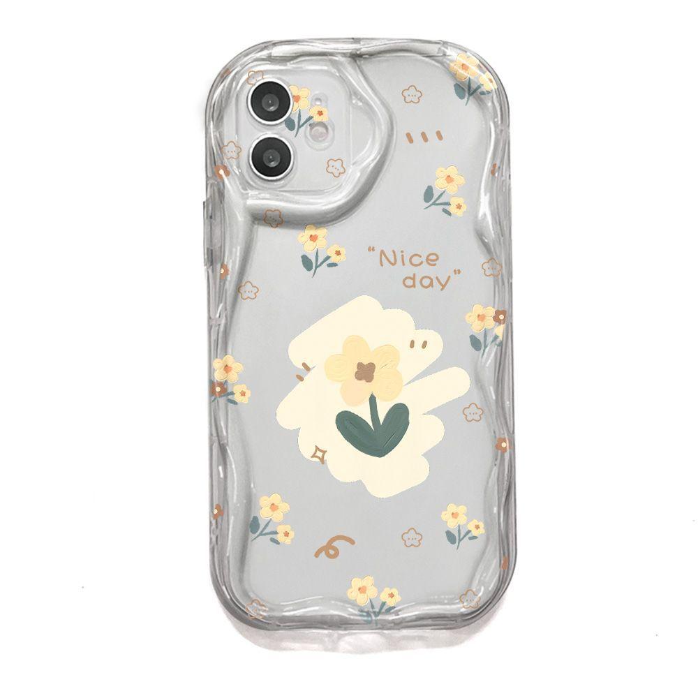 Yellow flower applies to iPhone15promax mobile phone case Apple 14 cream wave 12/13 soft case 11
