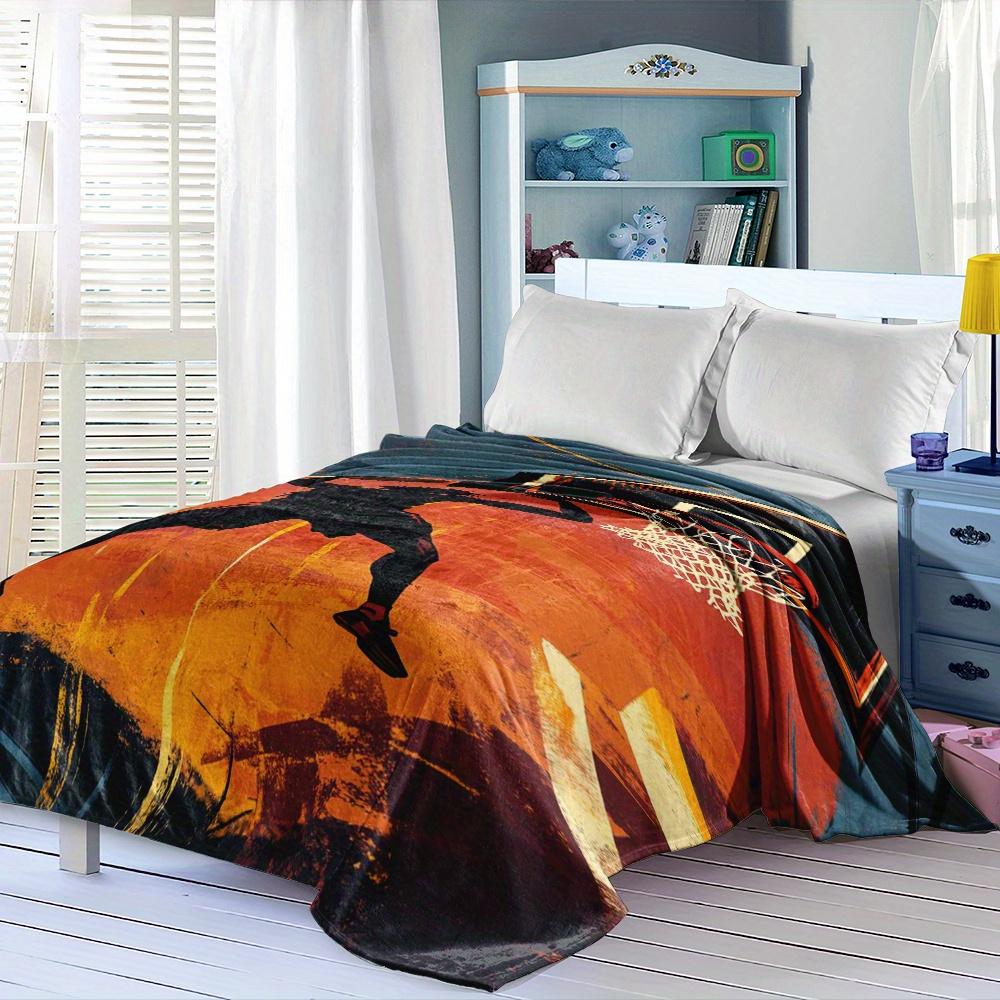 Basketball Enthusiast Pattern Flannel Printed Blanket Suitable for All Seasons Suitable for Living Room Office Sofa and Travel