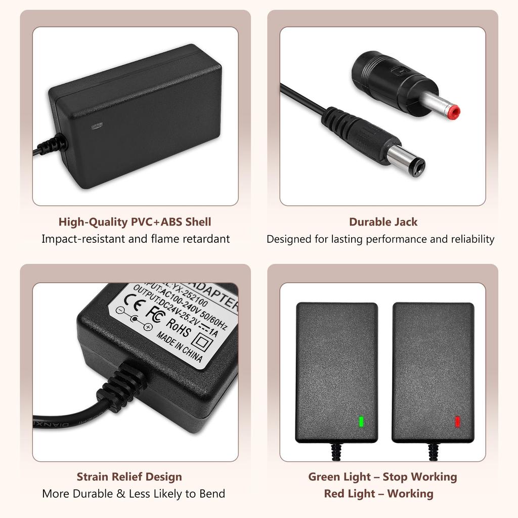 Cordon de chargement de remplacement 24V-25.2V 1A pour pistolets de massage Hypervolt, Hyperice, Toloco, Feeke, Booster Pro, Cotsoco et JUFIT. Compa