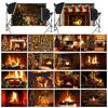 Christmas Fireplace Photography Backdrop Xmas Tree Stocking Photo Background Props for Holiday Family Portrait Studio Shoot Video Party Decor