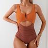 Women Color Block One Piece Swimsuit Quick Dry Slimming Tummy Coverage Bathing Suit