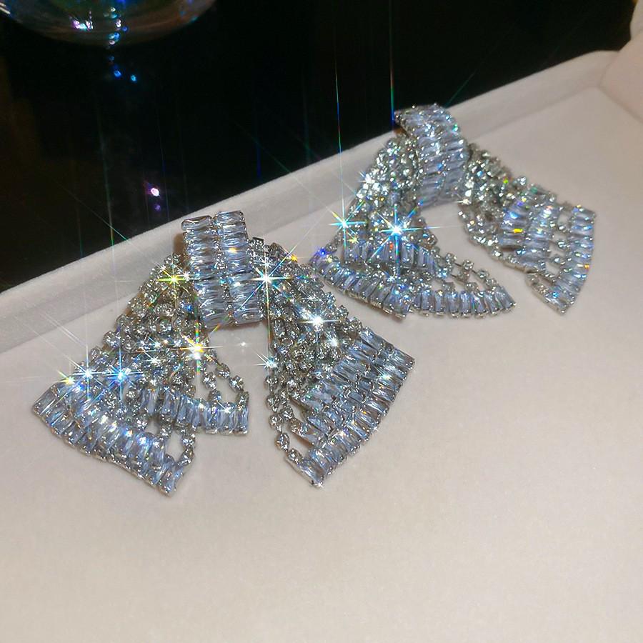 Silver Needle Diamond Water Drop Tassel Earrings - Elegant Court Style, Versatile & Luxurious Design.