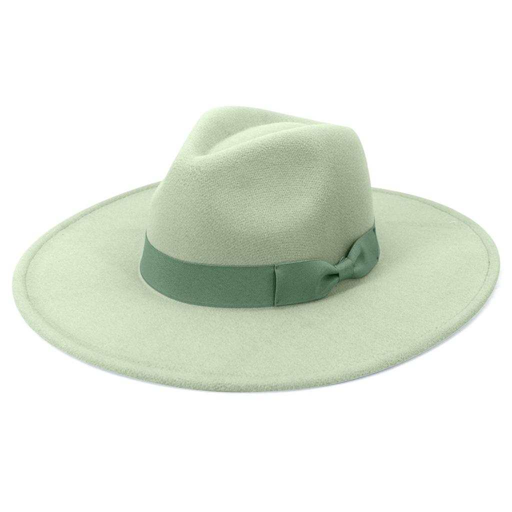 Moda Unissex Cinto de Lã Larga Flat Top Fedora Hat Party Church Hats Cap