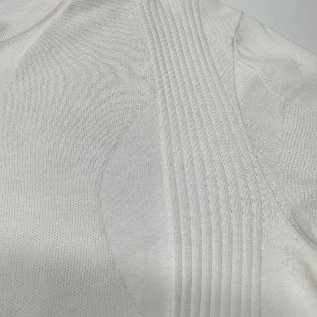 Hermes White Wave Embossed Half Sleeve Pullover Knit Tops S whiteUsed