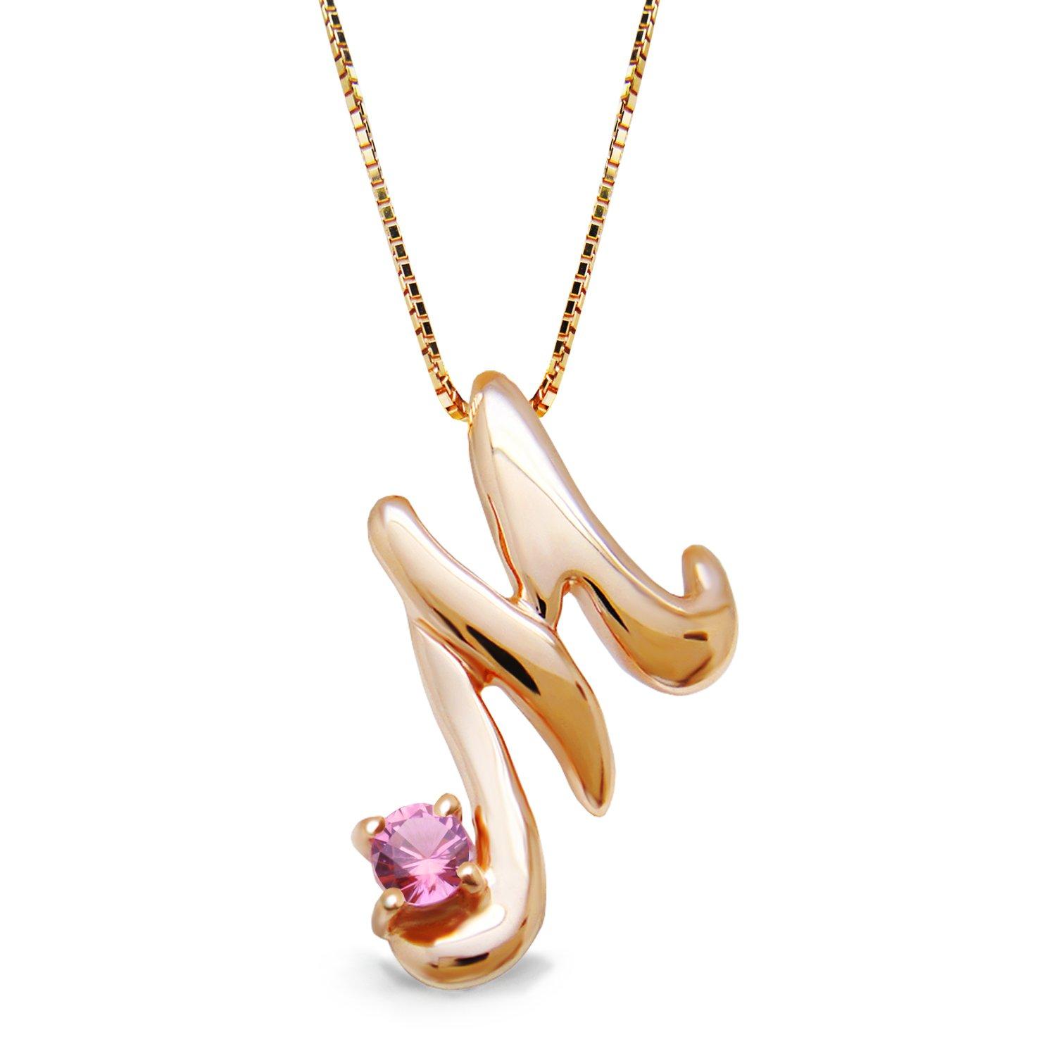 

miwahouseki Initial Birthstone Pink Gold Alphabet Pink Tourmaline [Miwa Houseki] [M] Necklace, October,
