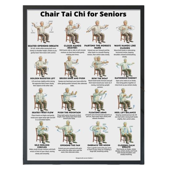 

Tai Chi Chair Workout Poster Unframed Tai Chi Routine Poster Clear Visual Instructions Seated Exercise Chart for Seniors Beginners Gentle Chair E
