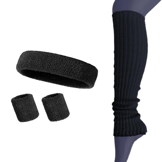 

4Pcs/Set Women Headband Wristband Leg Warmer Sweat Absorbing Yoga Pilates Gym Knitted Calf Compression Sleeve Workout Accessory