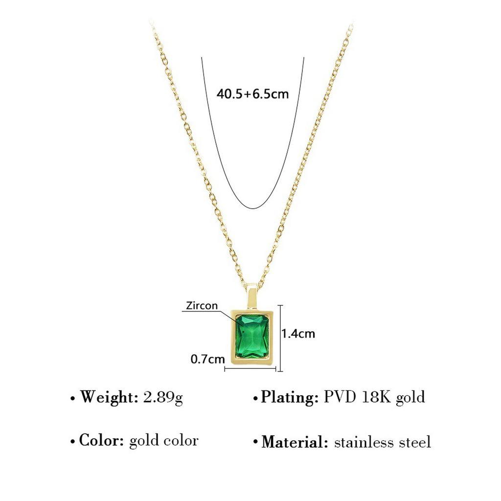 Women's Trendy Square Zircon Crystal Sugar Cube Pendant 18K Gold Plated Stainless Steel Link Chain necklace