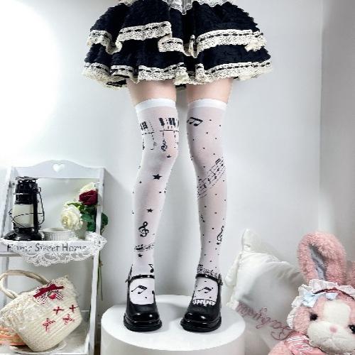 Summer Thin Music Note Sheer Pantyhose for Women Sweet Cool Lolita School Style Versatile Tights Breathable Stockings