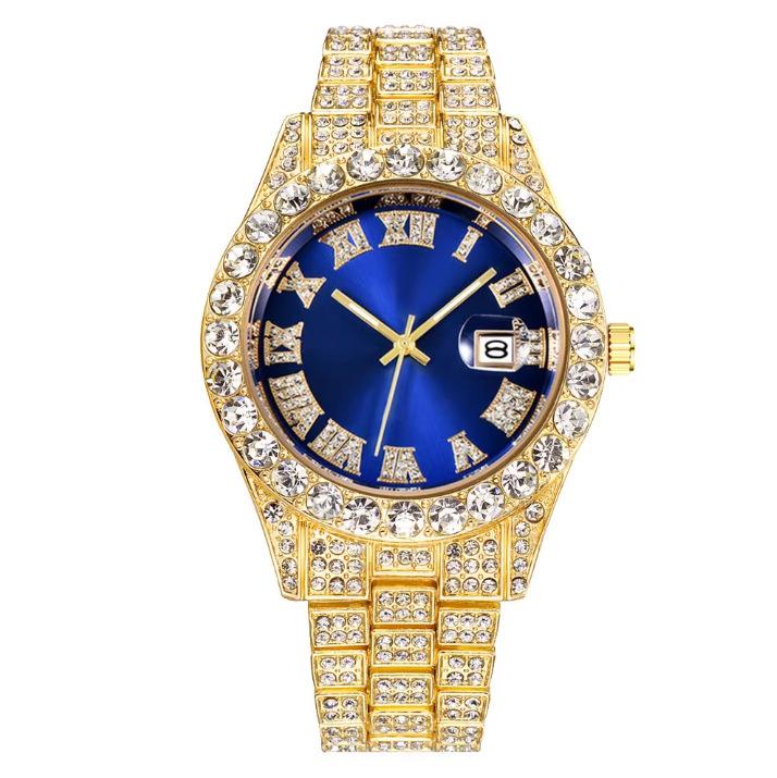 New Full Diamond Men'S Business Steel Belt Watch Quartz Watch For Straight Hair Watches