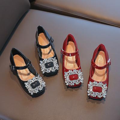 Children's Princess Shoes 2025 Spring and Autumn Korean Version of Girls' Leather Shoes Soft-soled Rhinestone Baby Girl Performance Shoes