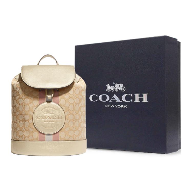 Coach Dempsey 26 Classic Monogram Print Drawstring Snap Closure Backpack Women backpack Khaki CF386-IMV6D