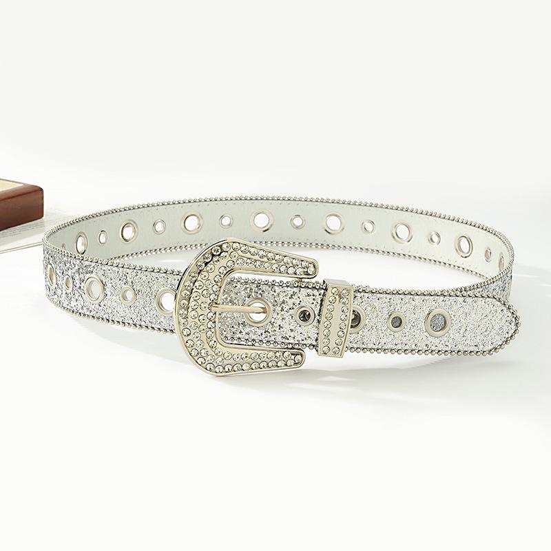 New Buckle Ring Diamond Buckle Black Fresh Sweet Belt Simple Fashionable Versatile Belt
