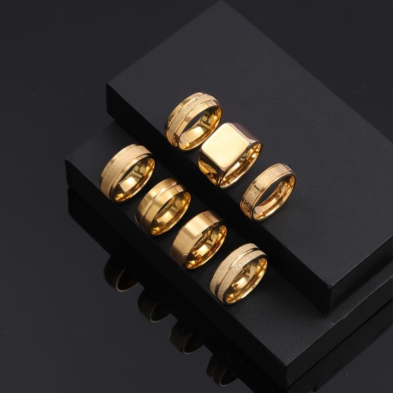 Inel Nou din Oțel Titan Turnat Tridimensional Inel pentru Bărbați Simplu Placat cu Aur de 18k Set Bijuterii din Oțel Inoxidabil Fabrică