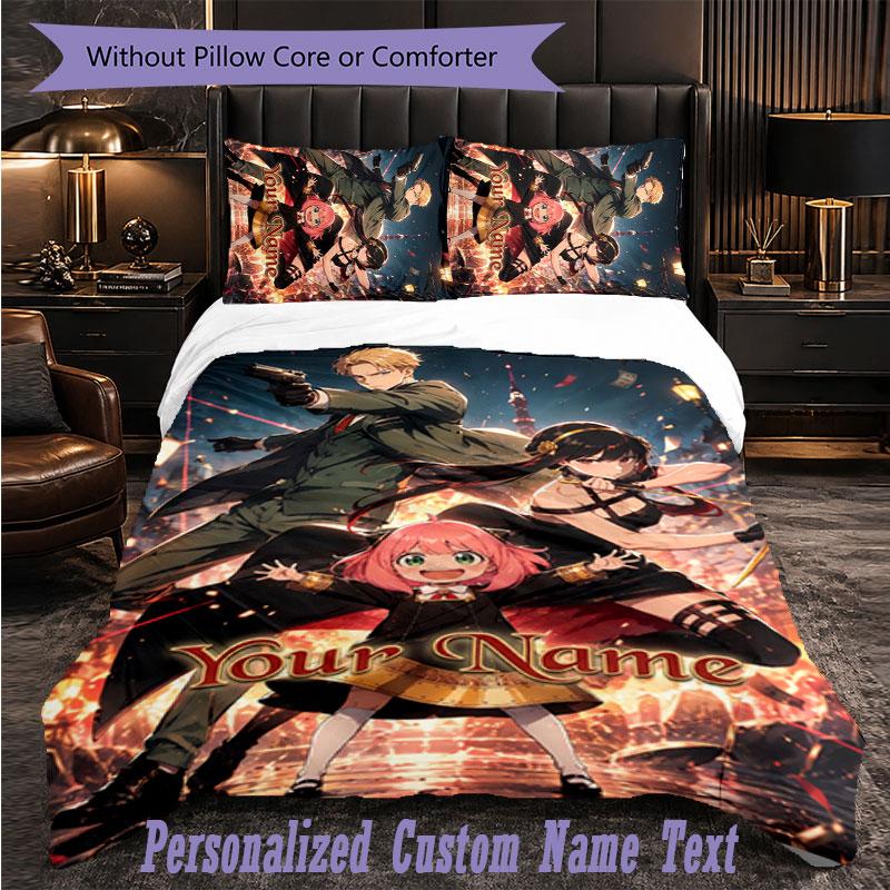 Personalized 3Pcs Bedding SetSpy × Family Custom Text Duvet Cover Pillowcase Set Bedroom Gift