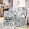 Couverture Animalière Ligne Art Jungle & Océan Style Livre de Coloriage - Jeté Doux Polyvalent Toutes Saisons pour Chambre, Canapé & Linge de Lit