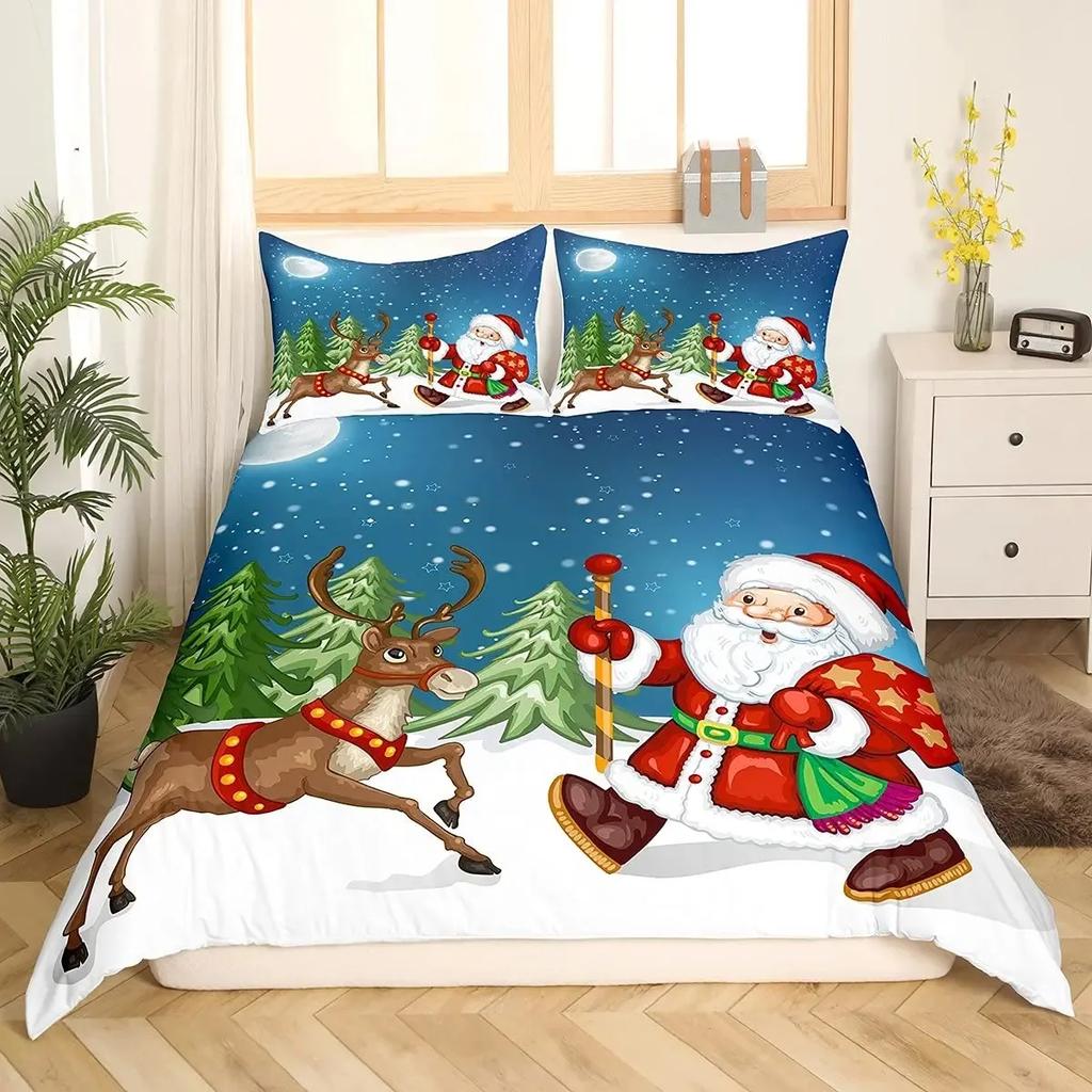 Weihnachtswichtel Bettbezug-Set Weihnachtsmann Weihnachten Bettdeckenbezug Frohe Weihnachten Bettwäschesets Winter Schnee Feiertag Steppdeckenbezug