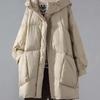 Cappotto Invernale da Donna di Media Lunghezza, Ispessito, Oversize, in Cotone, Monocolore, Vestibilità Larga, Giacca con Cappuccio