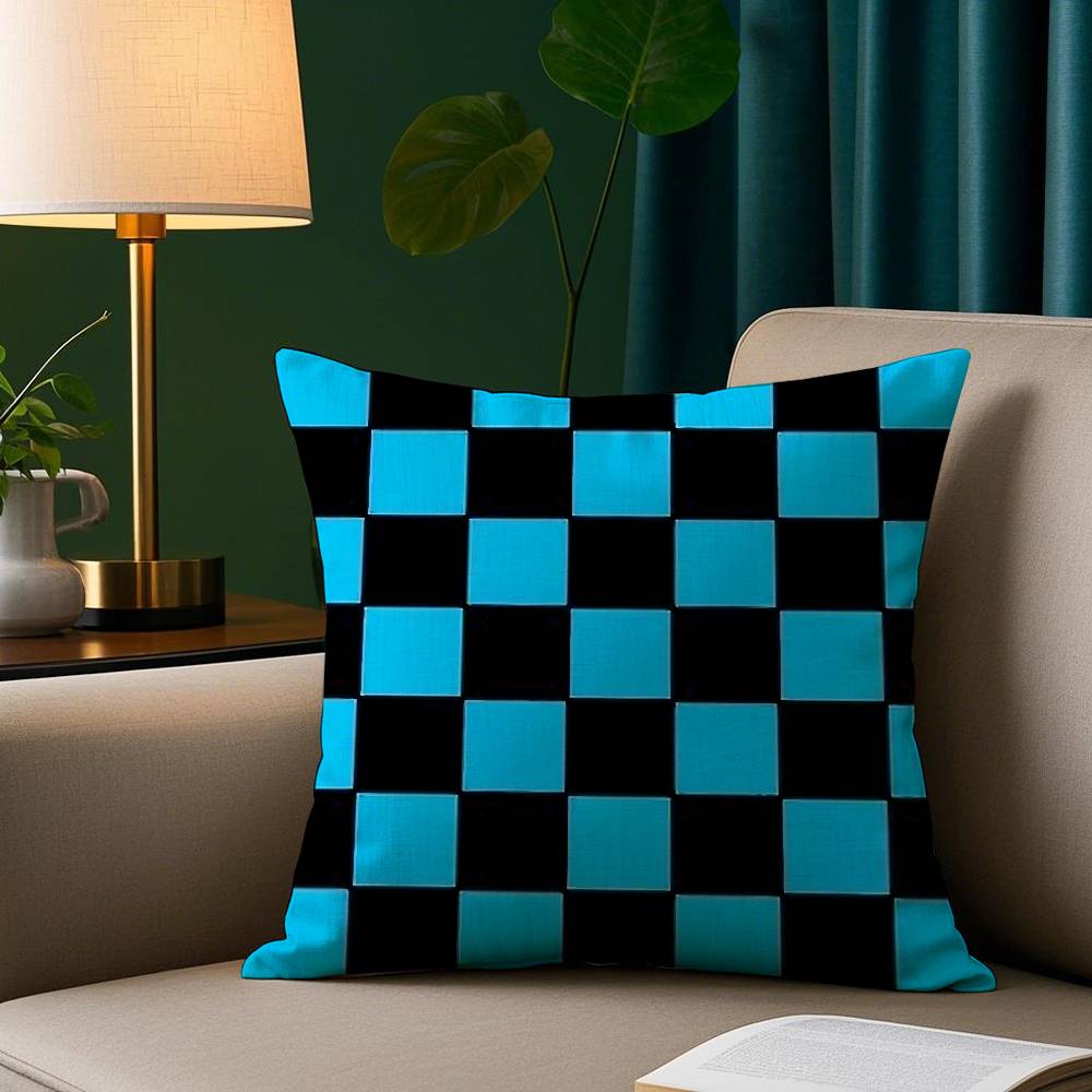

Classic Checkered Square Pillow Case Short Plush Print Cushion Cover Square Throw Pillow Covers Sofa Home Decor 12x12Inch