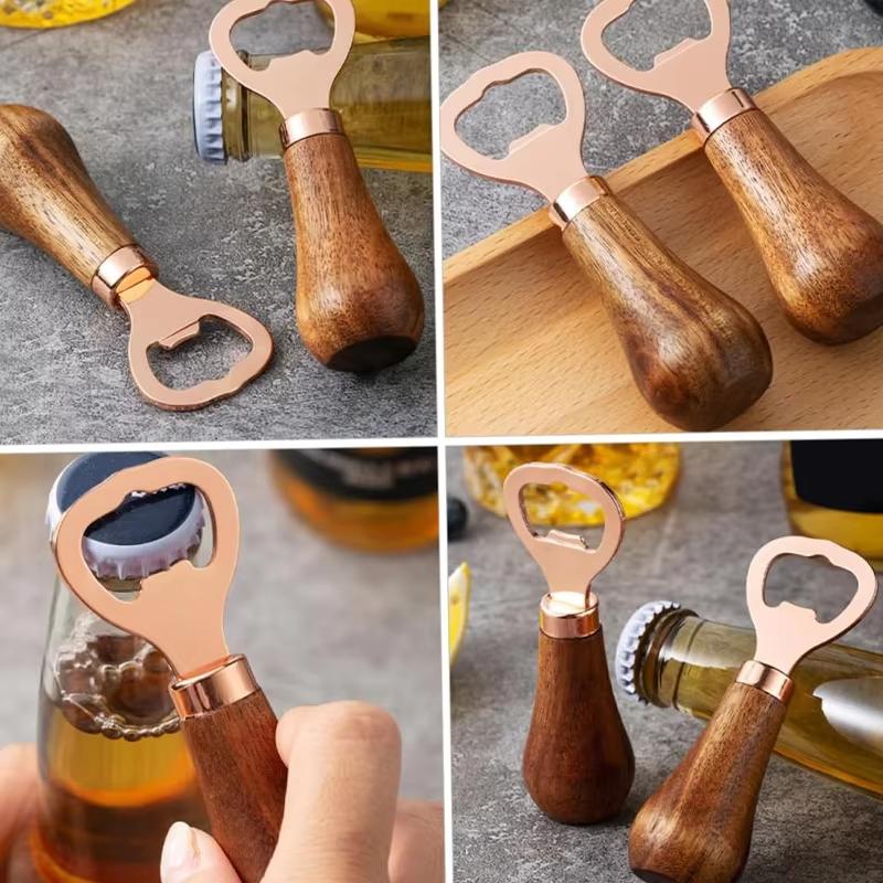 2/4Pcs Beer Bottle Opener Creative Wooden Handle Opener Portable Stainless Steel Cocktail Drink Cap Opener Bartender Corkscrew