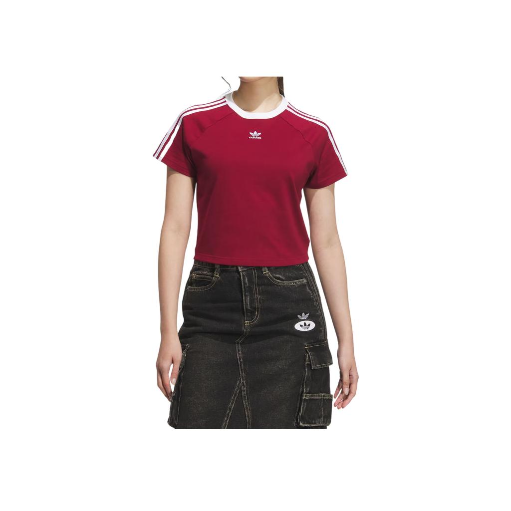 adidas Originals Slim Fit Short Sleeve Raglan T-Shirt Women Tops Burgundy KF0314