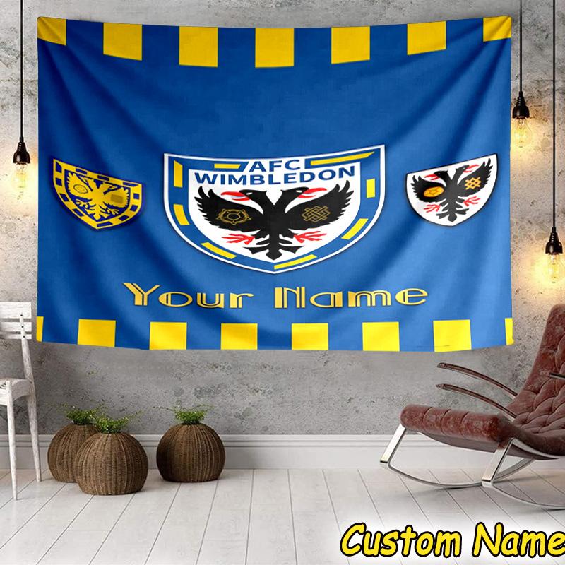Custom Name Afc Wimbledon Crest Tapestry Room Decoration Wall Hanging for Living Room Bedroom, dormitory, Birthday and Christmas gifts