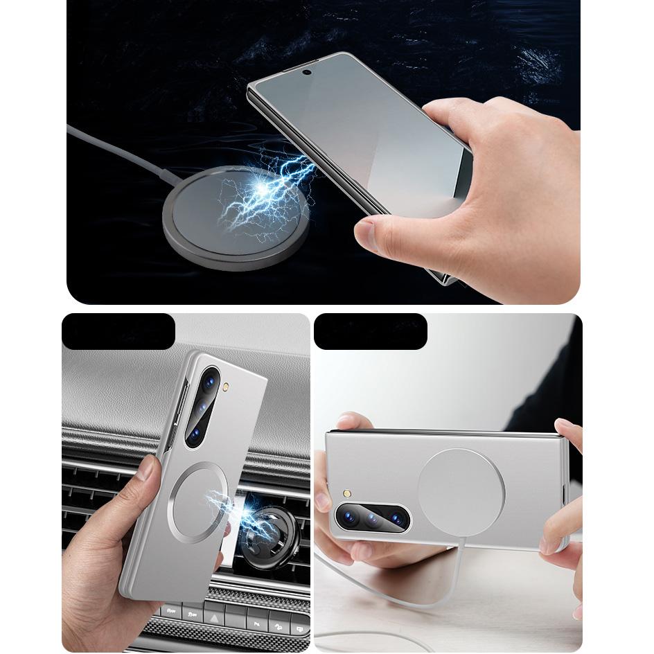 Luksusowe magnetyczne smukłe 2-częściowe składane etui do Samsung Galaxy Z Fold 6 Fold 5 Fold 4 Fold 3 Jednolity kolor Twardy komputer Odporny na wstrząsy Bezprzewodowe ładowanie Telefonu