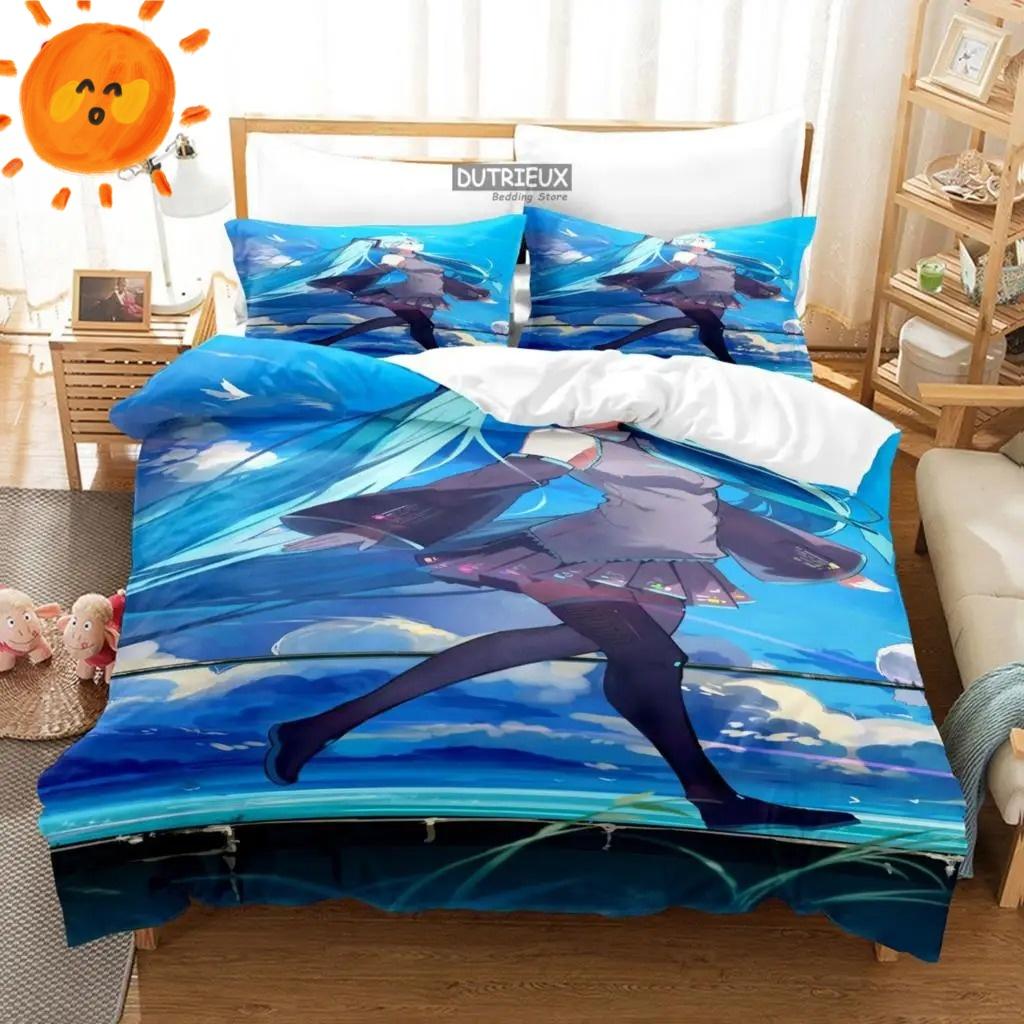3D Print Japanese Anime Kawaii Hatsune Miku Duvet Cover Bedding Set Queen King Full Size for Holiday Bedroom Teens Women Gift
