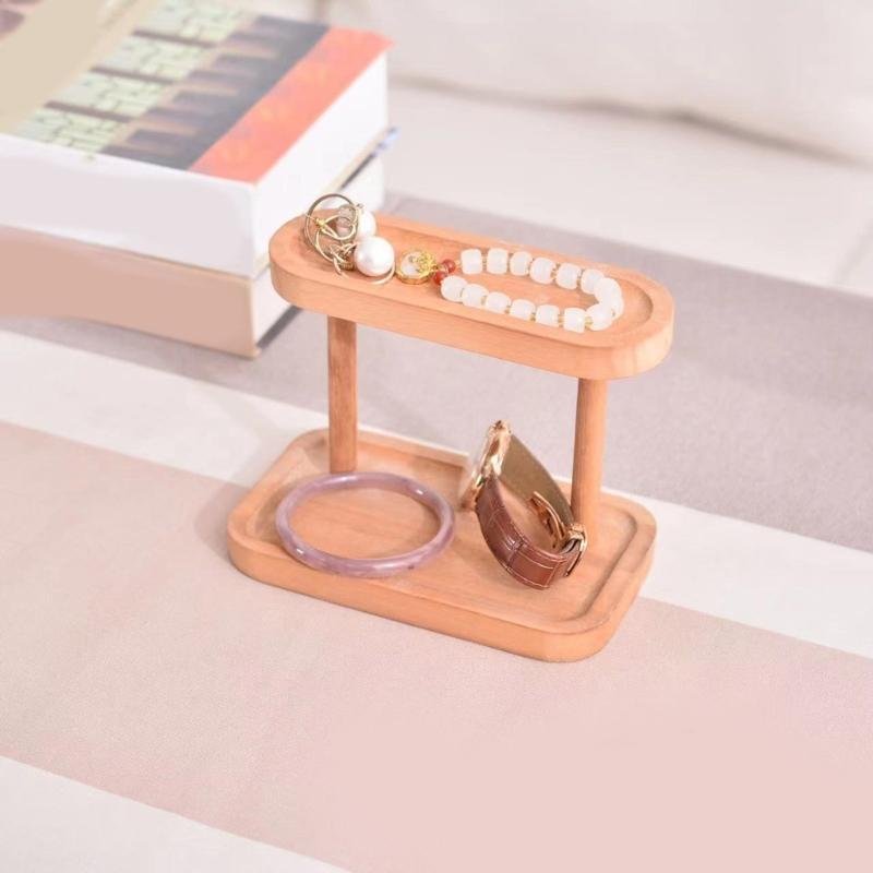 Wood Key Storage Shelf for Apartments and Workspaces 2-Tiers Desk Jewelry Display Rack Efficient Entryway Keys Holder