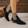 Large size pointed square heel side zipper and wind smoke boots, new autumn and winter medium women's boots