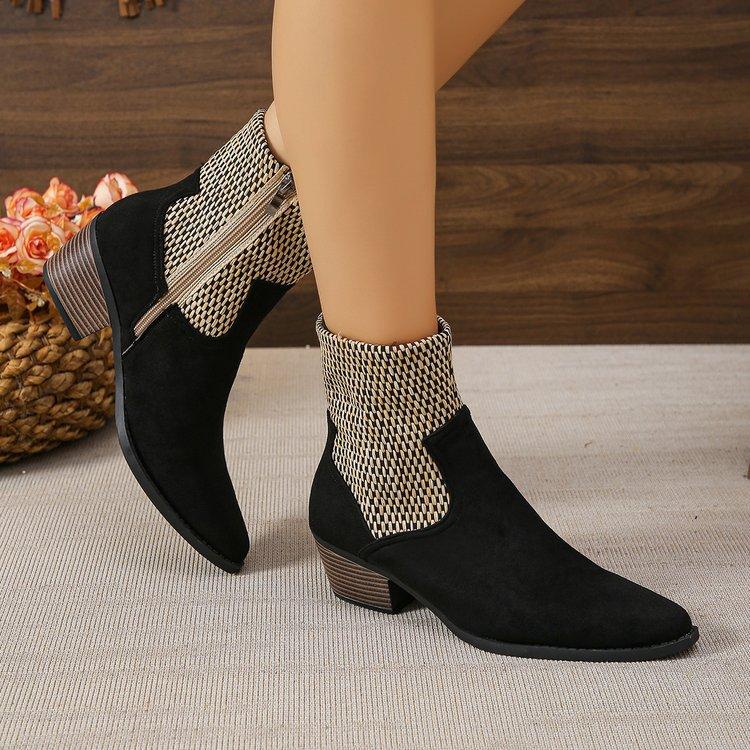 Large size pointed square heel side zipper and wind smoke boots, new autumn and winter medium women's boots