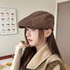 Retro Corduroy Solid Color Forward Hat Children's Autumn and Winter Literary Tooling Street Leisure British Painter Hat Tide