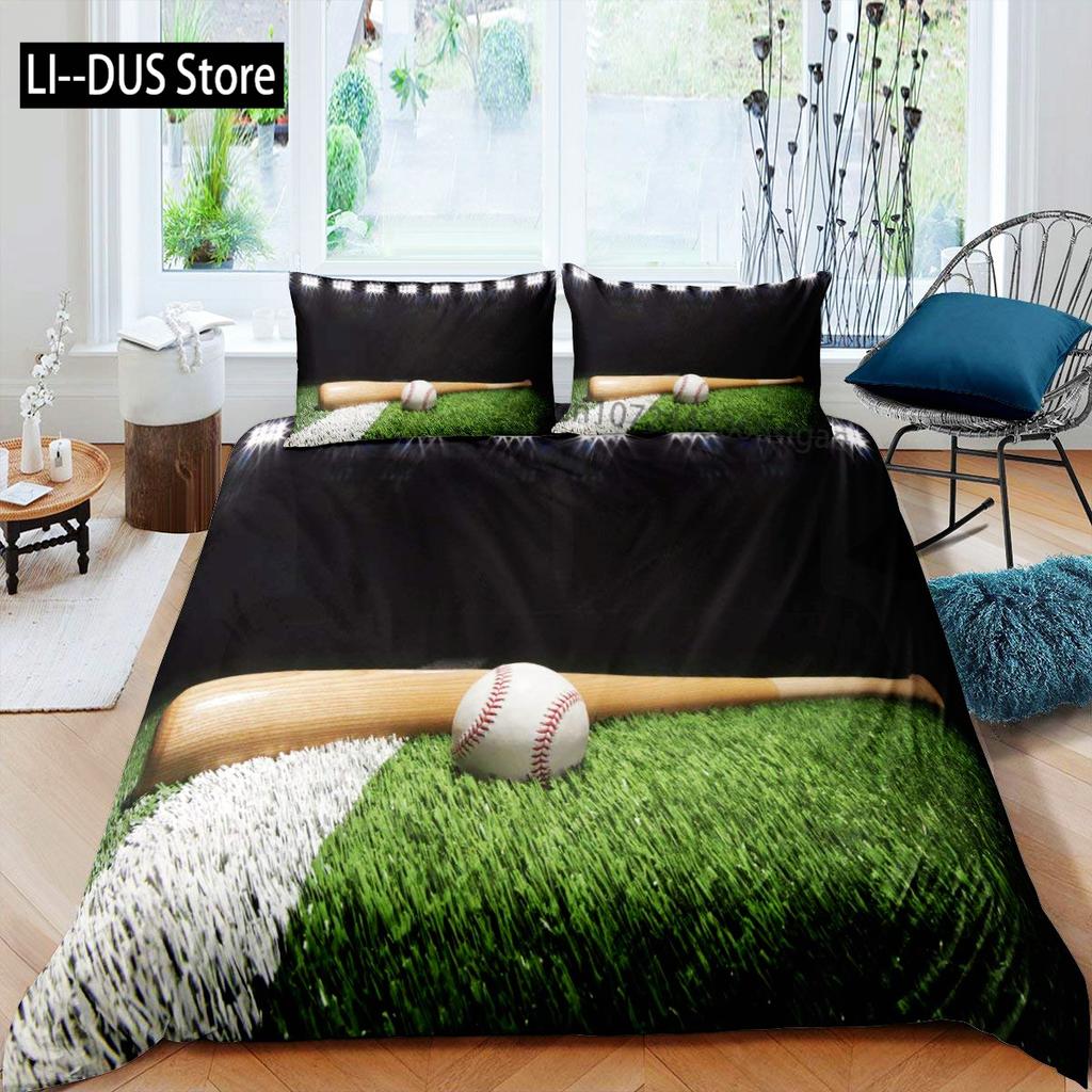 Comforter Baseball Polyester Ball Pattern Sports Theme Player Twin Bedding Set For Teen Baseball Lovers Queen King