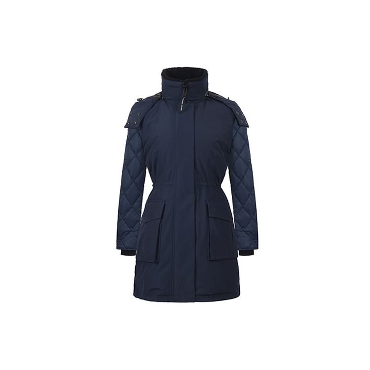 Canada Goose Elwin Series Black Label Warm Mid-Length Hooded White Goose Down Jacket Winter Women outerwear Navy-Blue 3205LB-646
