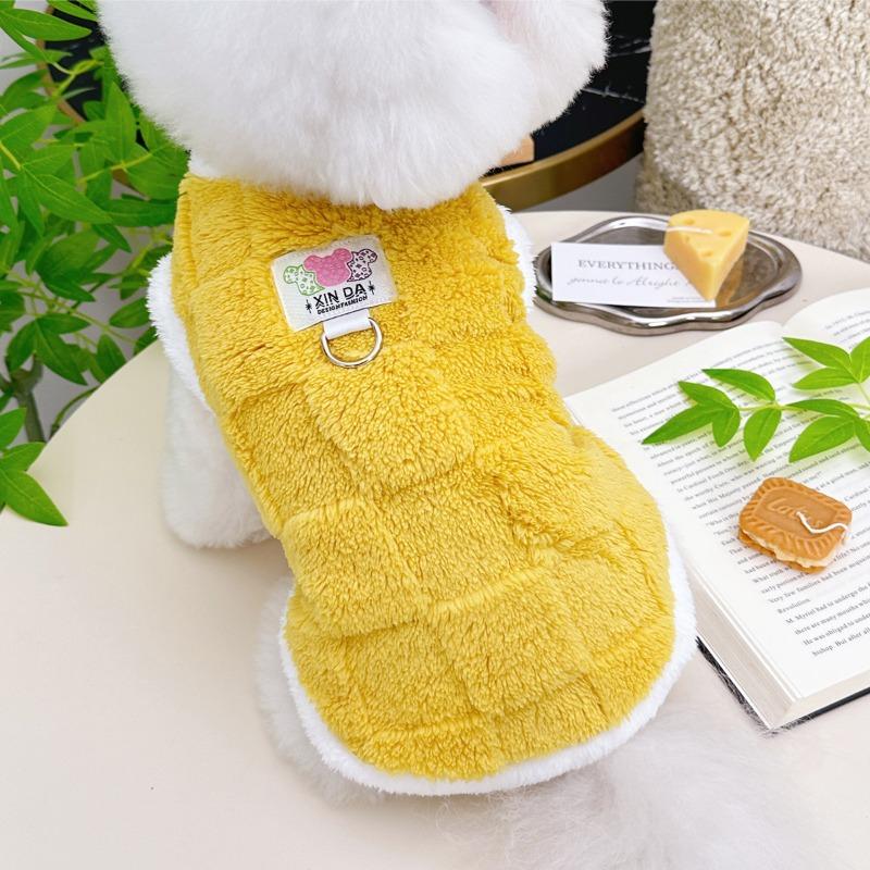 Winter New Fleece Warm Pet Dog and Cat Plush Clothes, Teddy Bichon Frise Checkered Vest