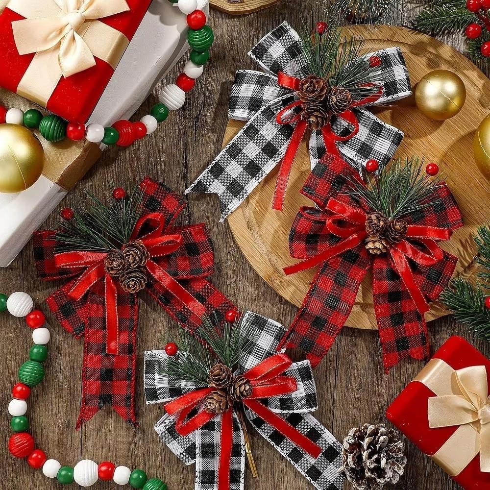 Checkered Ribbon Christmas Bows Buffalo Plaid Ribbon Bowknot Buffalo Plaid Bows Holiday Party
