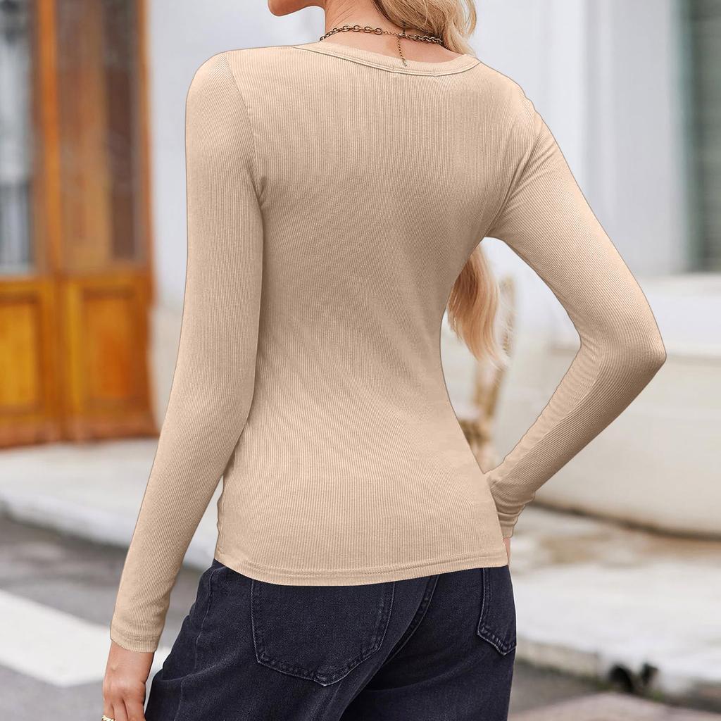 Damska koszula z długim rękawem, dekolt okrągły, casualowy top