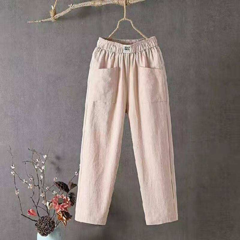 Baumwoll-Leinen Freizeitanzughose Damen Sommer Locker und Dünn Gerade geschnittene Hose Neunpunkt Haremshose Farbe Ist Dünn und Trendig